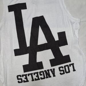 K.JEN Women's White Los Angeles Graphic Cutout Back Semi-Sheer Tank Top Size S